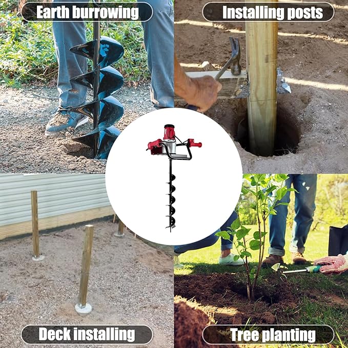 JKCHENPRO 1500W Electric Post Hole Digger - 6" & 4" Earth Auger with Reverse Function, Carry Bag & Durable Auger Bit for Fencing, Gardening
