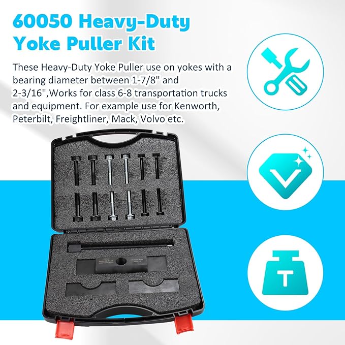 60050 Heavy-Duty Yoke Puller Kit Works for Class 6-8 Trucks and Equipment,Semi Truck Yoke Remover Tool Kit with 12 pcs Flange Bolt