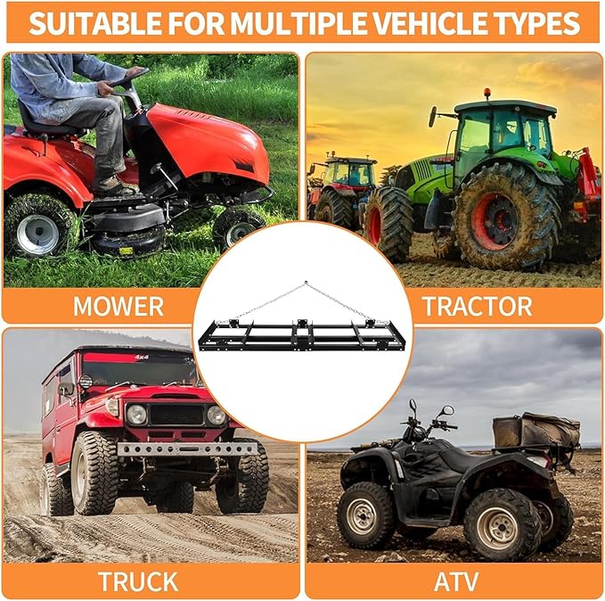 Drag Harrow Driveway Grader, Heavy Duty Power Rake, Driveway Drag for Gravel W/ 4 FT Chain, Tow Behind Lawn Rake for ATV, UTV, Tractor, Mower, Land Leveler for Gravel, Sand, Soil, Hay,6FT