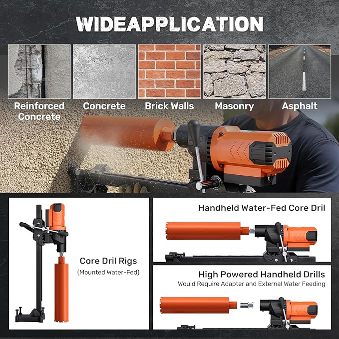 8" Diamond Core Drill Machine with Stand, 2500W Wet & Dry Concrete Core Drilling Rig, 750RPM Heavy Duty Core Drill Press for Concrete Brick Stone Masonry, Max Depth 23.6"