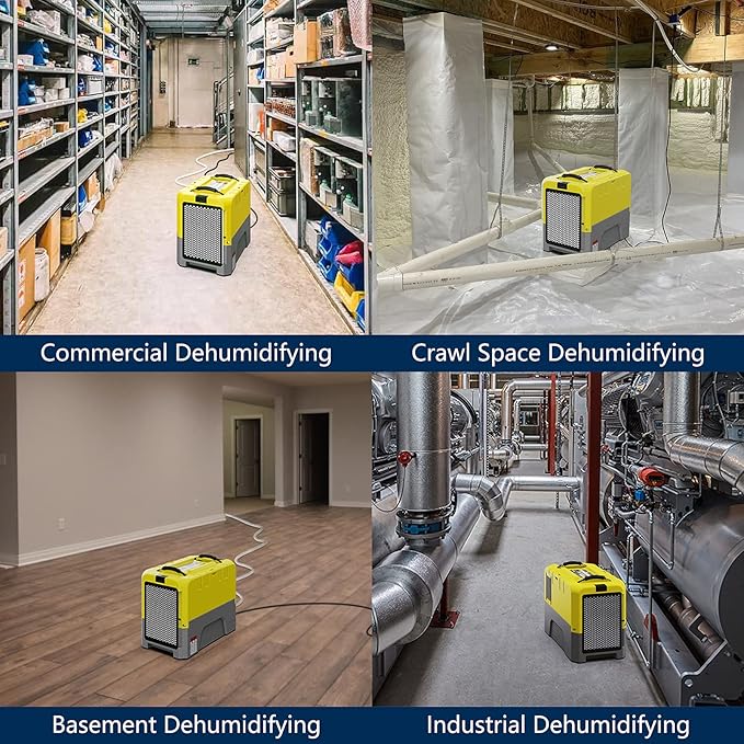 ALORAIR 180 PPD Commercial Dehumidifier with Pump Drain Hose, LGR Dehumidifiers for Basement Warehouse & Job Sites, Crawl Space Dehumidifier for Water Damage Restore, 5-Year-Limited Warranty, Yellow