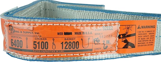 DD Sling (USA Made). 2" x 16', Flo Guard 2 Ply, Polyester Lifting Slings, Eye & Eye, Heavy Duty, 6400 lbs Vertical, 5100 Choker, 12800 Basket Load Capacity (2" x 16')