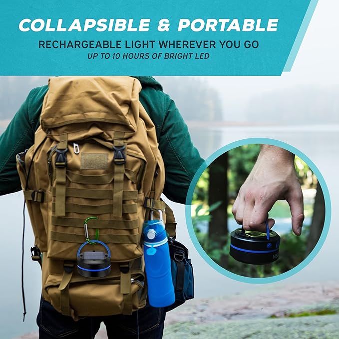 Kizen Outdoor Solar Lantern - Solar or Plug Rechargeable Lantern - Collapsible LED Light for Power Outages - Camping Essential Lamp for Tent Light, Hanging, or Flashlight