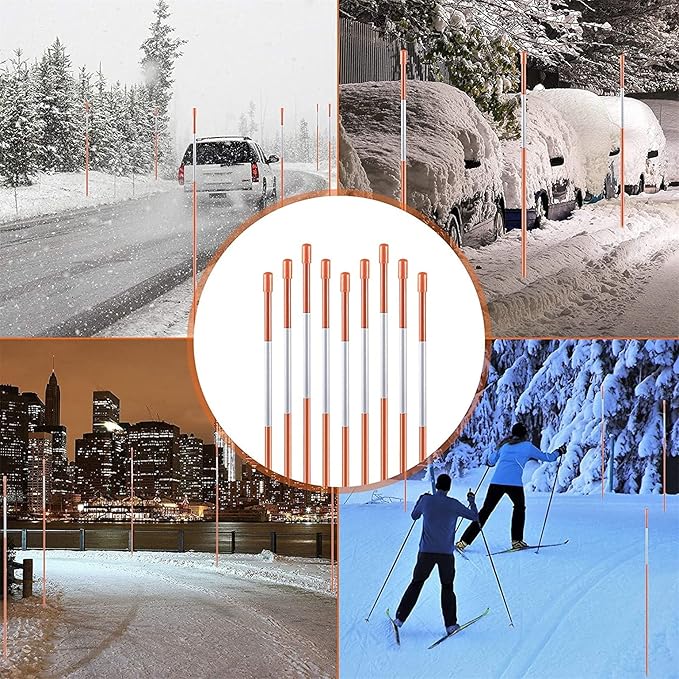 50-Pack 48Inch Driveway Markers Snow Stakes 5/16Inch Diameter Orange Reflective Markers Fiberglass Poles with Reflective Tape for Easy Visibility at Night