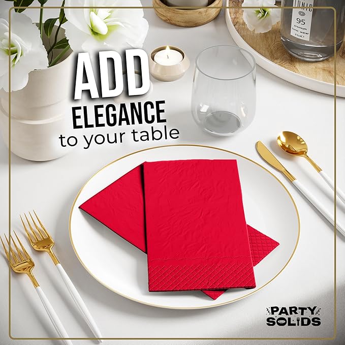 Red Dinner Napkins Disposable 8" x 4" Folded - 40 Pcs 2 Ply Red Napkins Disposable Paper Guest Towels for Bathrooms, Dinners, Everyday Parties & Party Supplies
