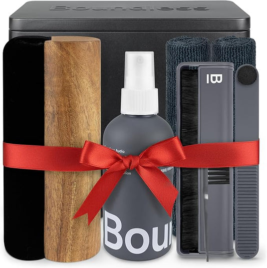 Boundless Audio Vinyl Record Cleaning Kit - 8-in-1 Vinyl Cleaner Kit Includes Carbon Fiber & Velvet Record Brushes, Stylus Brush, Cleaning Solution, Microfiber Cloths & Metal Case