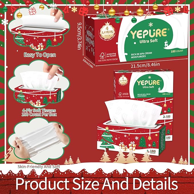 Ultra Care Facial Tissues,With 30% Lotion - 4-Ply Soft Tissues for Sensitive Skin, Soothing & Gentle, 180 Ct Value Pack Facial Tissue Boxes