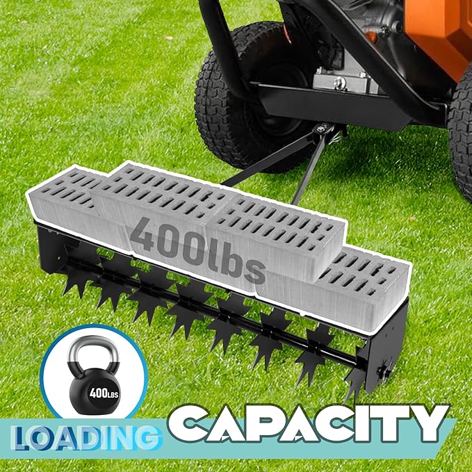 45 Inch Towed Spike Aerator, Tractor Lawn Aerator with 8 Steel Spike Discs, Mower Hitch, Lawn Soil Penetrator with Extra Wide Drawbar for Farm, Planting (Black, 45 Inch)