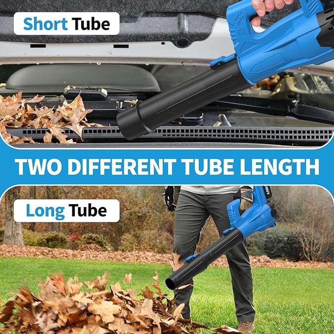 Leaf Blower Cordless, 21V Powerful Leaf Blower with 2 x 4.0Ah Battery & Fast Charger, Lightweight Electric Leaf Blowers for Lawn Care, Yard, Patio Cleaning, Blowing Leaves & Dust (Blue)