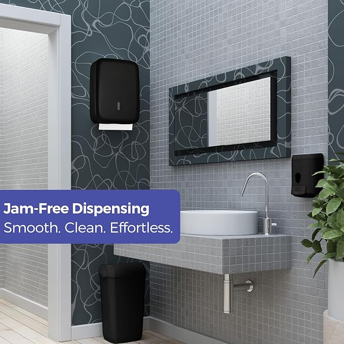 Paper Towel Dispenser Wall Mount with Lock – Fits 400+ Multifold/Trifold/Z-Fold/C-Fold Towels – Large Paper Towel Holder for Bathroom, Kitchen, Office, Home or Business (Black)
