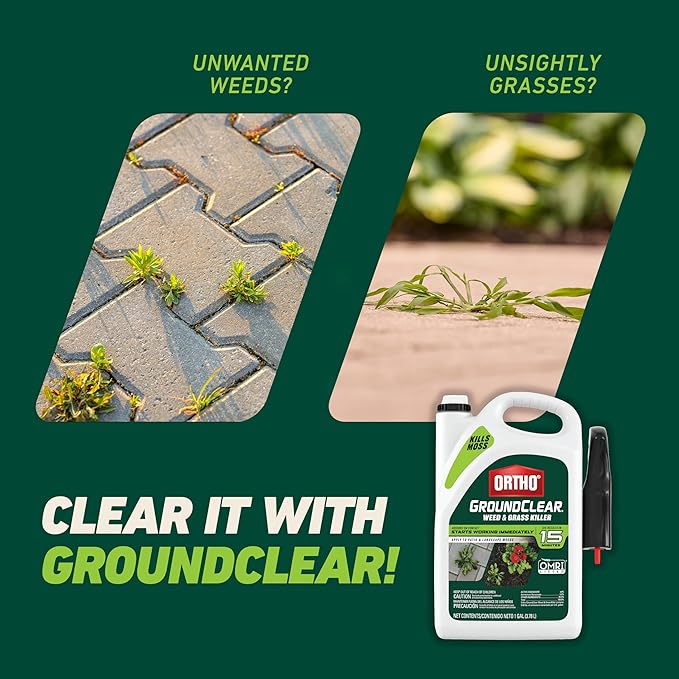 Ortho GroundClear Weed and Grass Killer with Comfort Wand, Kills Dandelions, Chickweed, Crabgrass, Moss and More in Patios and Landscapes, OMRI Listed, 1 gal.