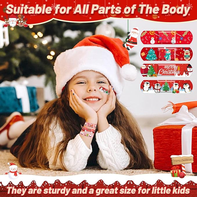 300 Pcs Christmas Kids Bandages 33 Style Cute Cartoon Santa Claus Bandage Flexible Breathable Christmas Character Bandages Strip Protect Cuts for Girls Boys Children Toddlers (Santa Claus)