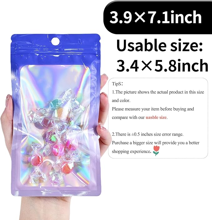 100 Pack Resealable Plastic Bags for Food Storage, Zipper Bags with Clear Front Window, Packaging Pouch for Small Business (Purple & Blue, 3.9x7.1 inch)