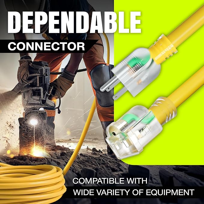 6ft Outdoor/Indoor Extension Cord 10/3 Gauge Ultra Heavy Duty 3 Prong SJTW, Waterproof, Flexible Cold-Resistant Long Power Cord,15A 125V 1875W, Yellow by LifeSupplyUSA