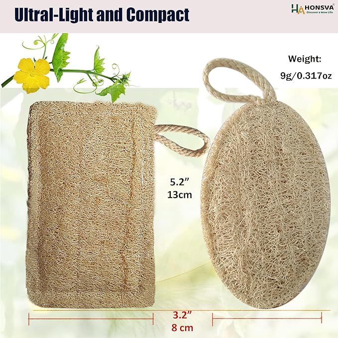 Loofah Natural Kitchen Sponge (5 Pcs), No Scratch Scrubber for Dish Cleaning, 100% Plant Based Vegetable Scrubber, Zero Waste and Eco Friendly Sponge for Kitchen (3 Pcs Oval+2 Pcs Rectangular)