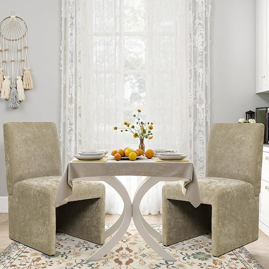 Upholstered Dining Chairs Set of 2 Modern Kitchen & Dining Room Chairs Linen Fabric Dining Chairs with Wooden Frame, Khaki