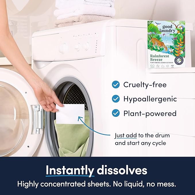 Good Laundry Rainforest Breeze Detergent Sheets, Scent Booster, & Dryer Sheet Bundle - No Plastic Jugs, Eco-Friendly, Zero Harsh Chemicals, Hypoallergenic - Based in the USA