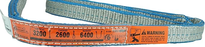 Chenango Supply DD Sling (USA Made). 1inches x 6', Flo Guard 2 Ply, Polyester Lifting Slings, Eye & Eye, Heavy Duty, 3,200 lbs Vertical, 2,600 Choker, 6,400 Basket Load Capacity (1inches x 6')