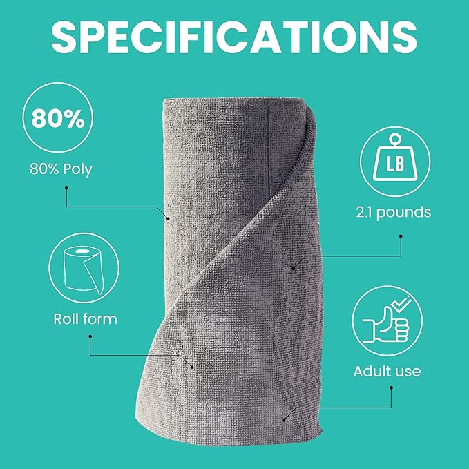 Microfiber Cleaning Cloth Roll, Reusable Tear Away Towels, Ultra Absorbent Dish Rags for Car, Home, Garage (Grey 180 GSM Thickness)