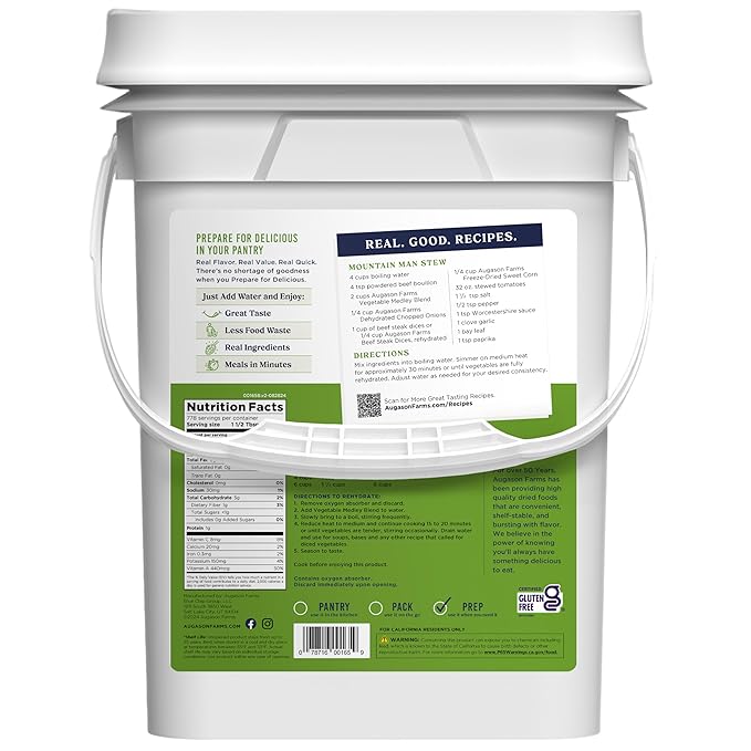 Augason Farms Vegetable Medley Blend 4-Gallon Pail, Certified Gluten Free, Emergency Food Supply, Everday Meals, 778 Servings