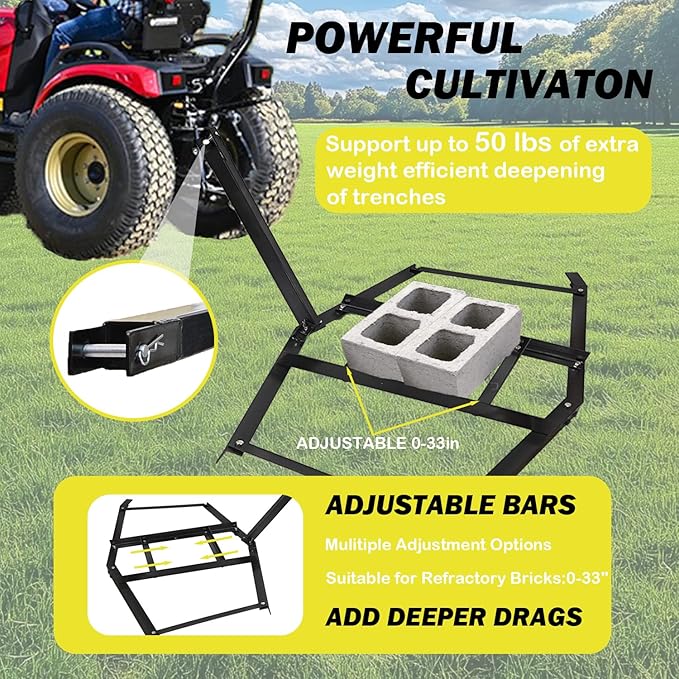 Driveway Drag, 66" Heavy Duty Steel Driveway Drag Harrow with Pin-Style Hitch, Tow Behind Grader for ATV, UTV, Garden Lawn Tractors – Adjustable Bars for Efficient Driveway and Lawn Maintenance