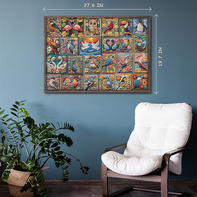 PICKFORU Bird Puzzles for Adults 1000 Piece, Flower Puzzles Features Owl Hummingbird Cardinal Peacock, Unique Art Challenge for Adults Collage