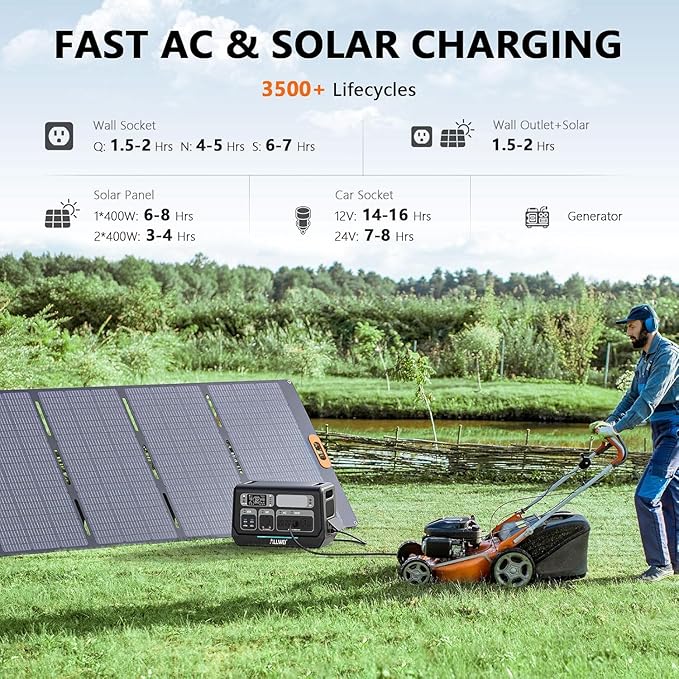 ALLWEI 2400W Portable Power Station (Surge 4800W) with 2x400W Solar Panel and 2x2048Wh Expansion Battery B200PRO Included, 4 AC Outlet, Home Battery Backup Generator for RV Camping Emergency Outdoor