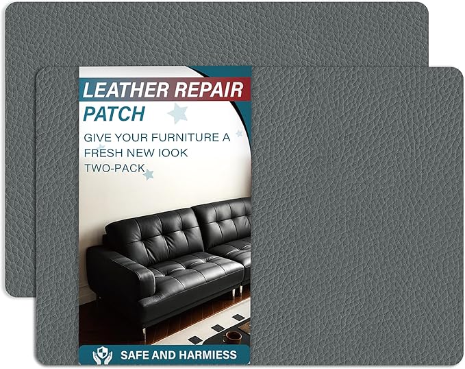 Self Adhesive Leather Repair Patch,8x12 inch Vinyl Repair Kit,Leather Repair Kit for Furniture,Car Seat,Couch,Office Chair,2 Pcs Dark Gray