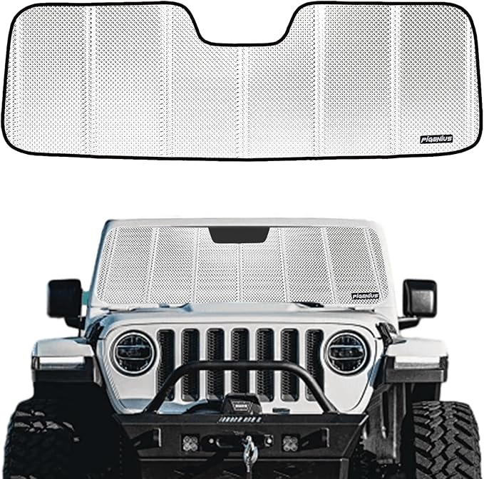 Windshield Sun Shade for Jeep Wrangler 2007-2010. Reflective Aluminum Film Front Window Sunshade - BLAZBLOCK