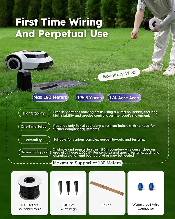 ANTHBOT Robot Lawn Mower with Max 180m Stable Boundary Wire - Recommended 550㎡, Max 900㎡, 300% Higher Efficiency of Grid-Shaped Mowing Path, Automatic Robotic Lawn Mower with Auto Mapping & Recharge