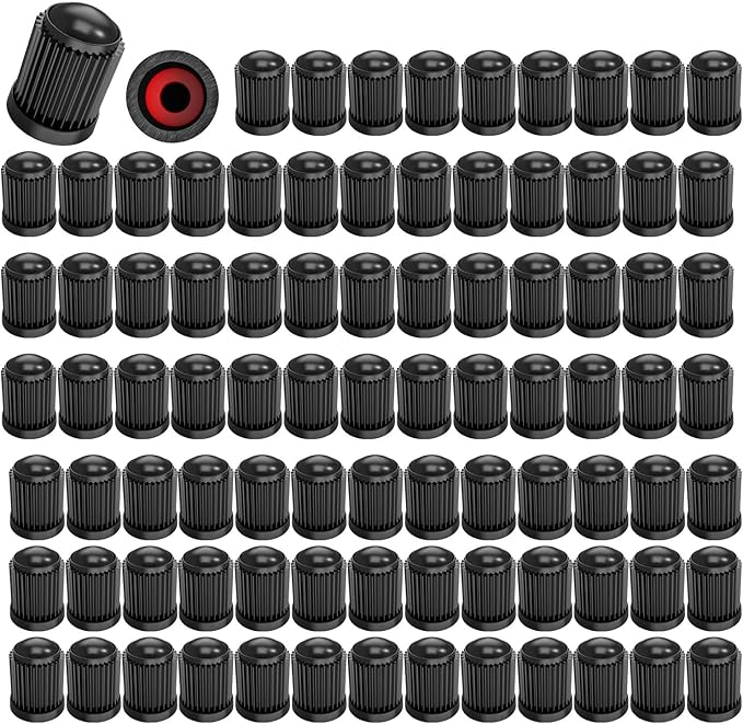 100 Pcs Valve Stem Caps Tire Caps Plastic Black Valve Tire Covers for Car, SUV, Bike, Bicycle, Truck, Motorcycle, Dust Proof, with O Rubber Ring