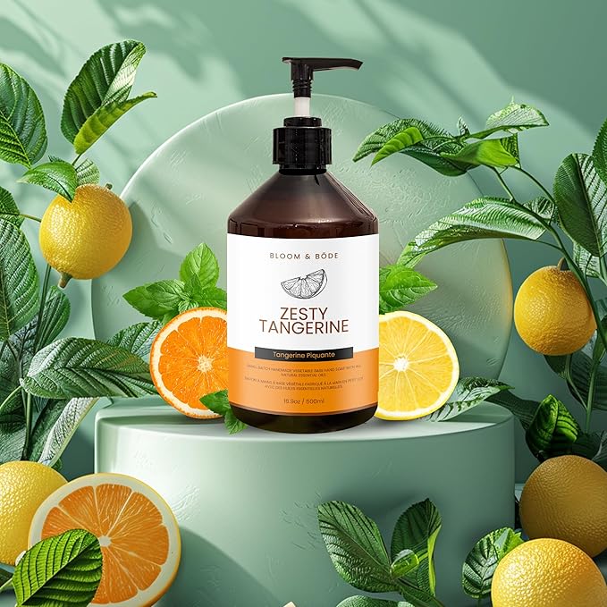 Luxury Liquid Hand Soap - Natural Scented Hand Wash - Gentle Hand Soap with Essential Oils & Aloe Vera - Moisturizing Handwash for Bathroom and Kitchen - Zesty Tangerine Scent, 16.9oz