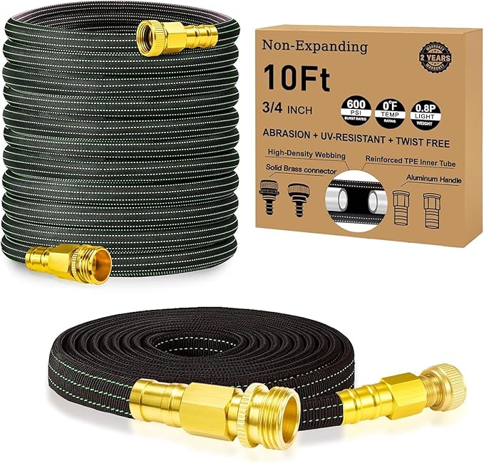 10FT Lightweight Flexible Garden Hose,Non-Slip Handles,Non-kink Hose,Solid Brass Fitting for Boats, RV Water Hose,Marine Washdown,Lawn,Garden,Leakproof TPE Hose (OrangeBlack, 10 FT)