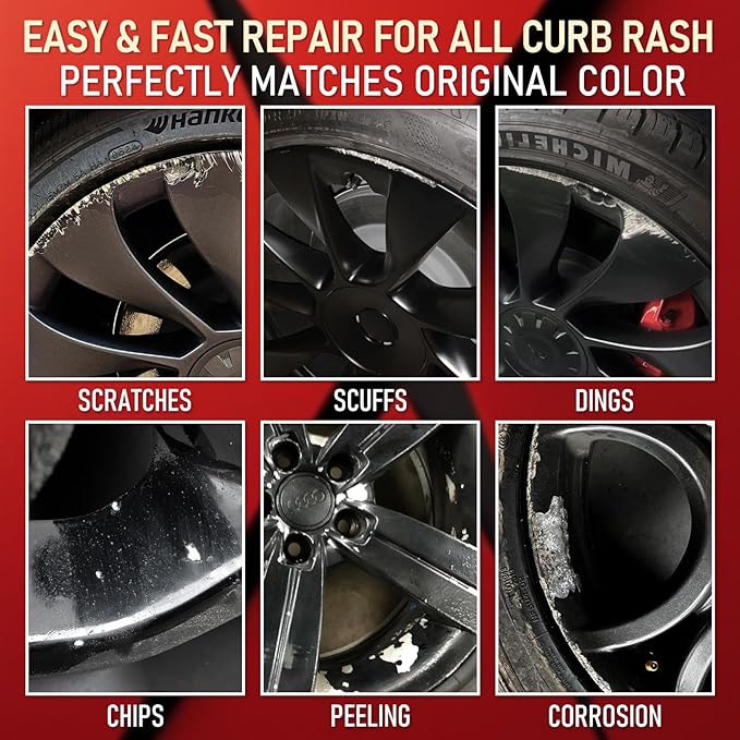 SMAPHY Matte Black Rim Touch Up Paint, Wheel Scratch Repair Kit, Repair Curb Rash, Scratches, and Scuffs on Wheels Quickly and Easily, Universal Color Matte Black Wheel Paint