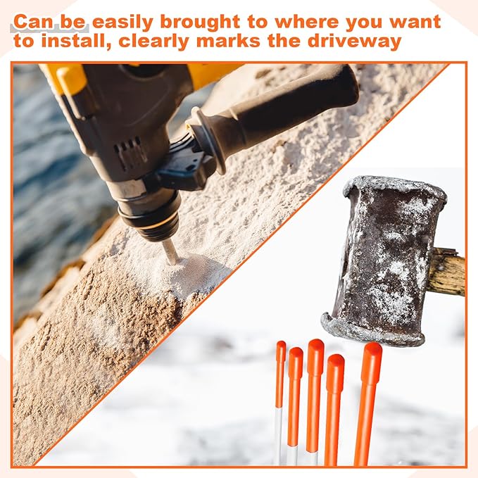 500 Pcs 48 Inch Driveway Marker Driveway Reflectors 1/4 Inch Dia Plow Stakes Reflective Driveway Markers Poles Fiberglass Snow Stakes with Reflective Tape for Easy Visibility