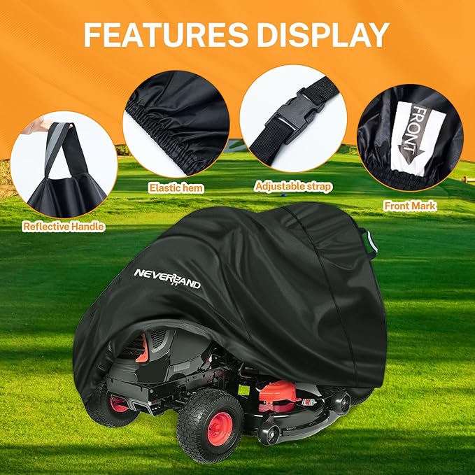 NEVERLAND Riding Lawn Mower Cover - Lawn Tractor Cover with Drawstring & Storage Bag, Fits Decks up to 54", 420D Polyester Oxford, Reflective Handles