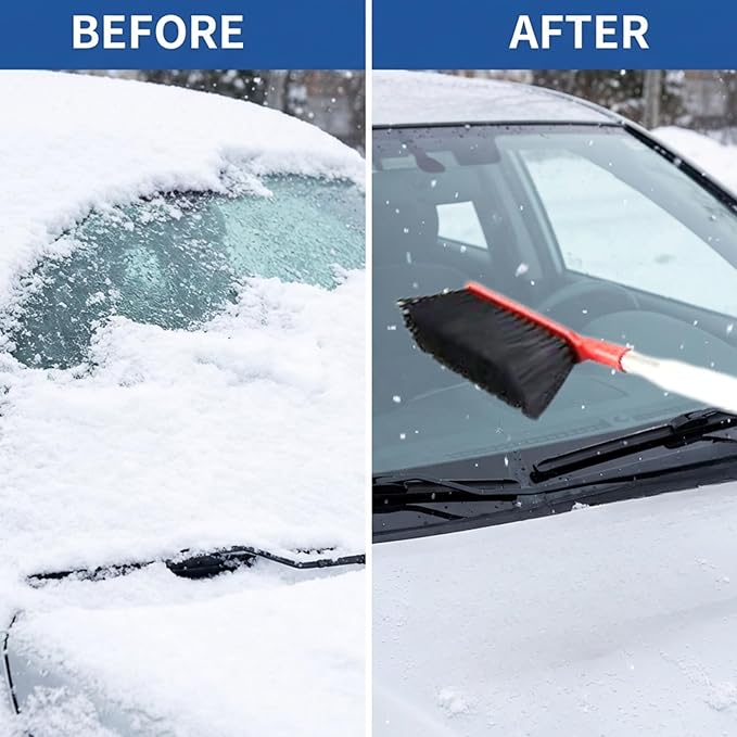 2 Pack Car Snow Brush and Ice Scrapers for Car Windshield Scratch Free Bristle Head Snow Brush & Tough Window Snow Scraper with Aluminium Body Snow Removal Winter Car Accessories