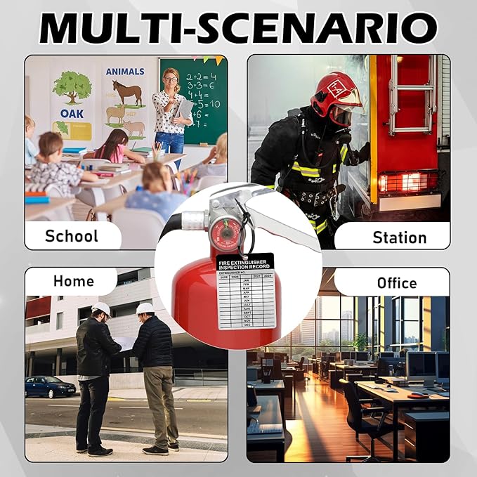 25 Sets Metal Inspection Tags Safety Inspection Tags Fire Extinguisher Inspection Sticker 2.2X3inch Fire Extinguisher Inspection Record Tag 2025-2028 with Handheld Hole Puncher for Indoor Outdoor (25)