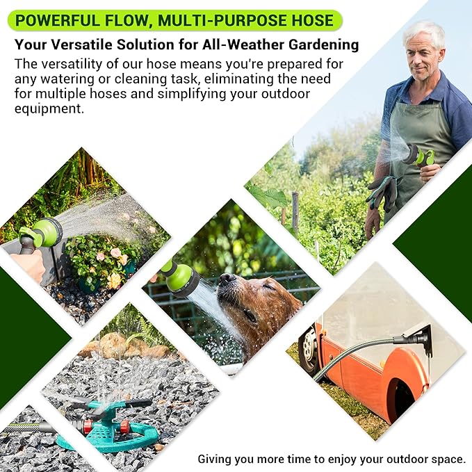 Flexible Garden Hose 100 FT - Heavy Duty Non-Expandable 100FT Outdoor Water Hose Pipe, 1/2" x 100Feet, 3/4" Solid Swivel Fittings, 100 Feet, Kink and Leak Proof