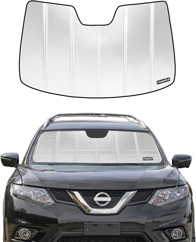 Windshield Sun Shade for Nissan Rogue 2014-2020 Without Rearview Mirror Mounted Camera. Reflective Aluminum Film Front Window Sunshade - BLAZBLOCK