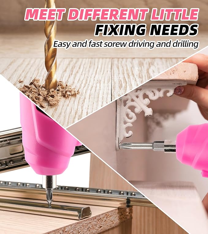 28PCS Pink Power 3.6V Cordless Electric Screwdriver Rechargeable Electronic Mini Automatic Gyroscopic Screw Gun Kit for Home - Pink Tools for Women