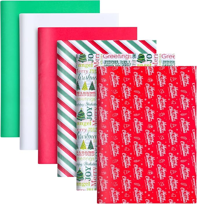 ASOEMERZ 180 Sheets Christmas Tissue Paper 20 x 14 Inches, Small Wrapping Paper for Christmas Gift Boxes DIY, Holiday Presents, Gift Bags (6 Designs)