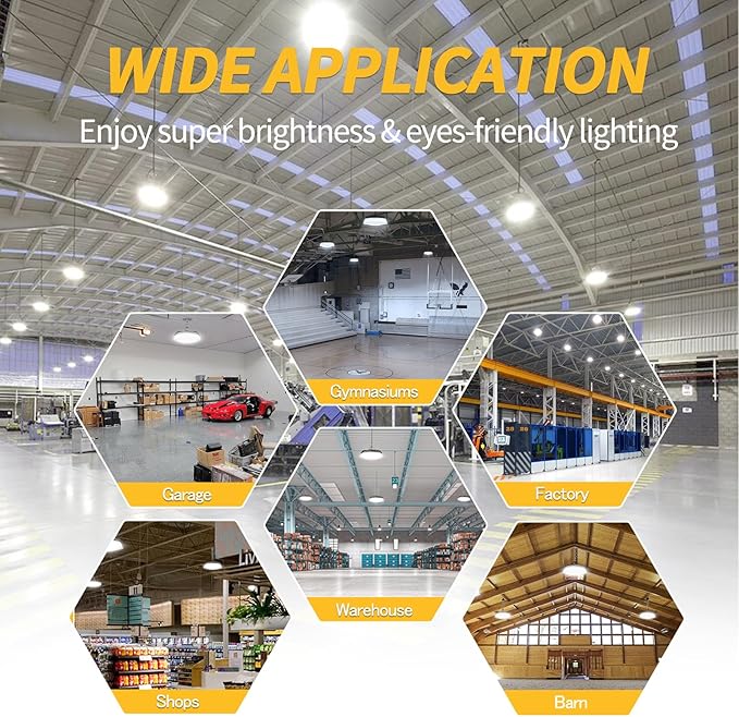 6 Pack 155W UFO LED High Bay Light with Reflector 22,500lm 5000K LED High Bay Lights AC110-277V 5' Cable with Plug Waterproof UFO Lights for Garage Shop Gym Warehouse ETL Listed