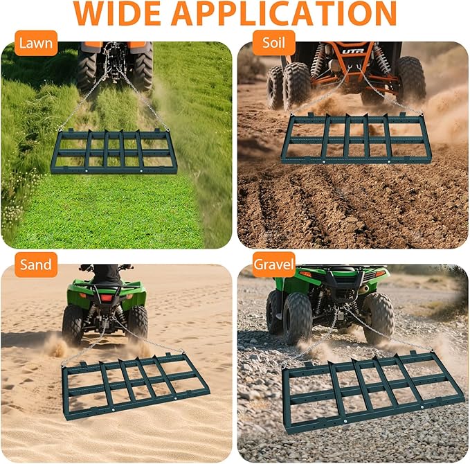 4FT Drag Harrow Driveway Grader, Heavy Duty Driveway Drag with 48" Chain, Tow Behind Lawn Leveler for Gravel, Sand, Lawn, Soil, Hay, ATV, UTV, Mower, Tractor