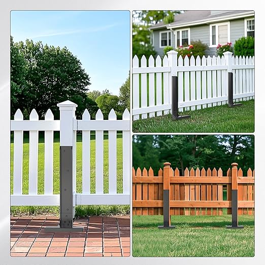 Fence Post Repair Kit 2 Pcs, Post Stake Double Ground Spike with Black Powder-Coated for Repair Tilted/Broken Wood Fence Post