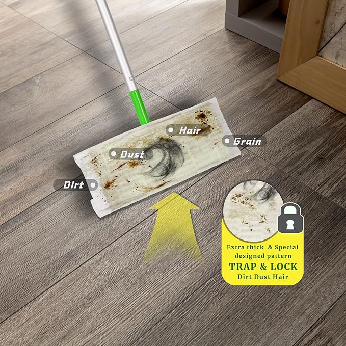 Dry Mop Refills 100 Counts Disposable Dusting Cloths Dry Sweeping Refills Dry Duster Cloths Mop Pads Floor Cloth Refills Electrostatic Cloths 7.8"x11.8" Extra Thick Box Packing