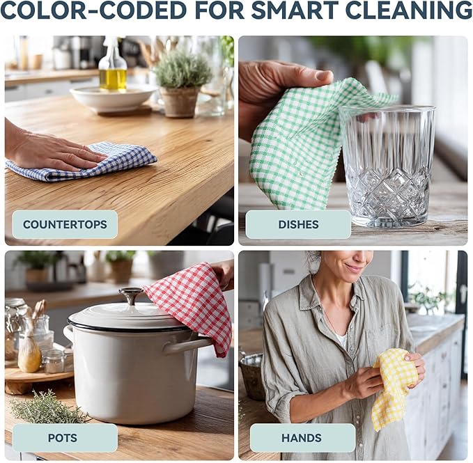 Egles 16 Packs Kitchen Dishcloths 12x12 Inches 100% Cotton Kitchen Dish Cloths for Washing Dishes Scrubbing Wash Cloths Dish Towels Sets (Mix Color)
