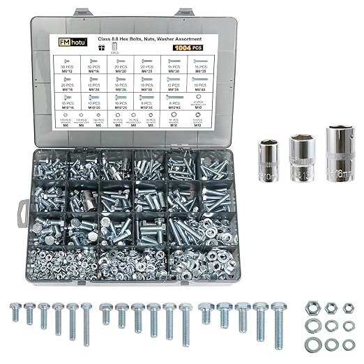 1004Pcs Grade 8.8 Metric Bolts Assortment, Hex Heavy Duty Bolts and Nuts Set, M6 M8 M10 (12mm to 45mm), Comes with 3 Bits（Zinc Plated）
