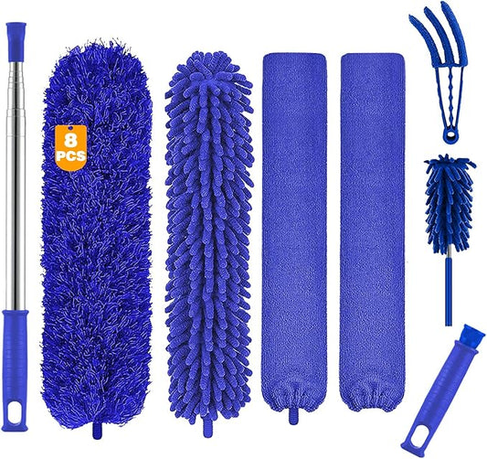Microfiber Duster, 8PCS Feather Duster with 100 Inch Telescoping Extension Pole, Reusable Bendable Dusters, Washable Lightweight Dusters for Ceilings Fans(2023 UAGRED)