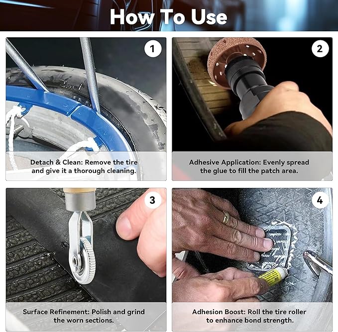 Air Tire Repair Polish Patch Tools Kit, with 2500 RPM Low Speed Air Tire Buffer, Tire Inner Liner Scrapper, Patch Roller, Tire Buffer Wheel